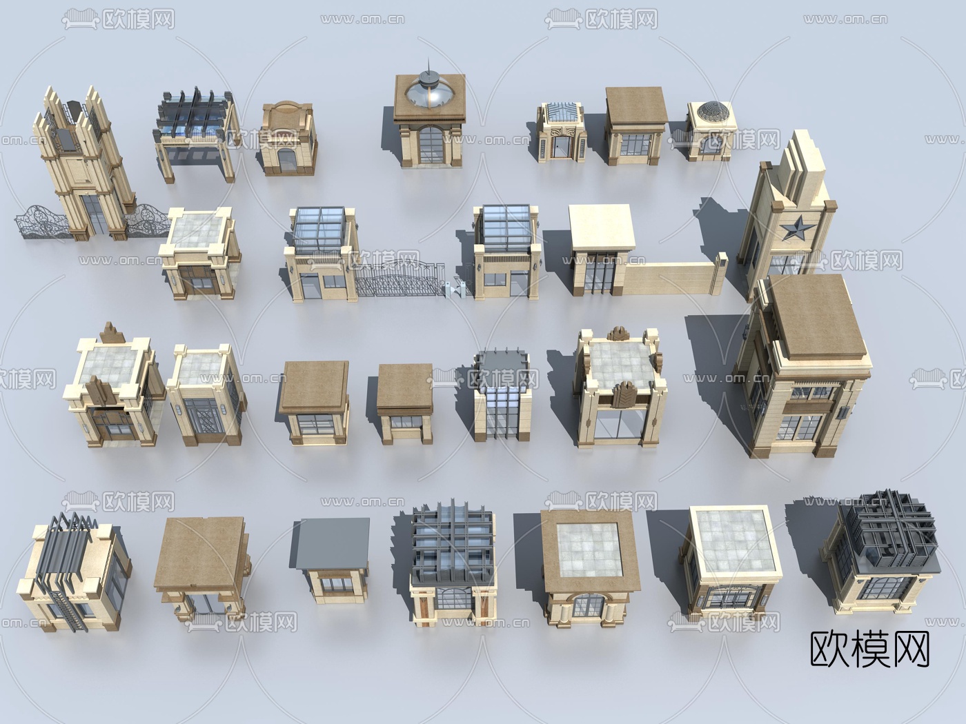 欧式建筑构件传达室保卫室3d模型下载（渲染图1）
