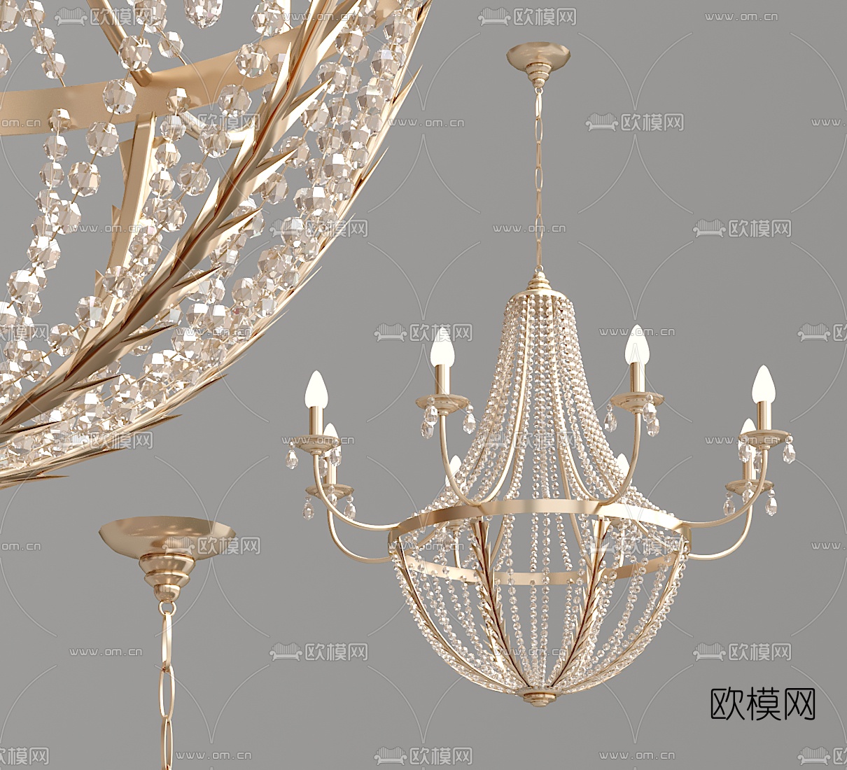 欧式金属水晶吊灯3d模型下载