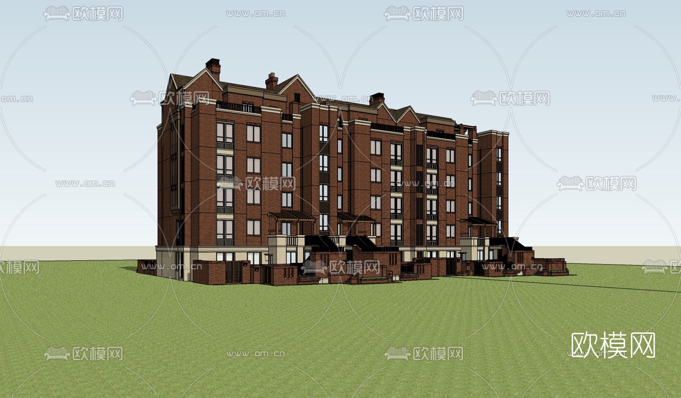 欧式高层公寓楼su模型下载（渲染图3）