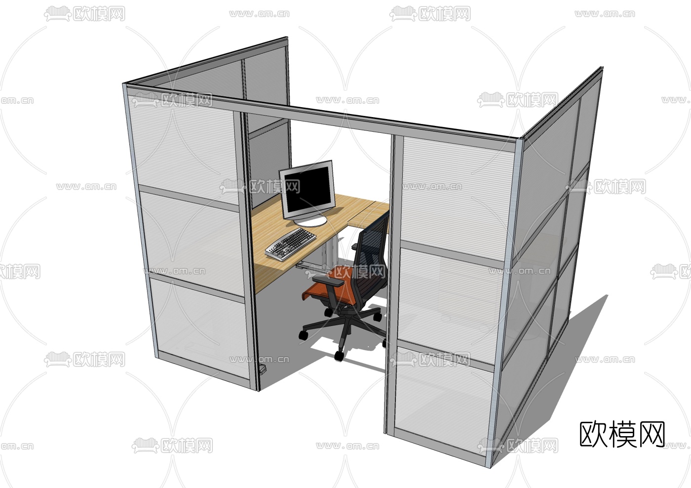 现代卡位办公桌su模型下载