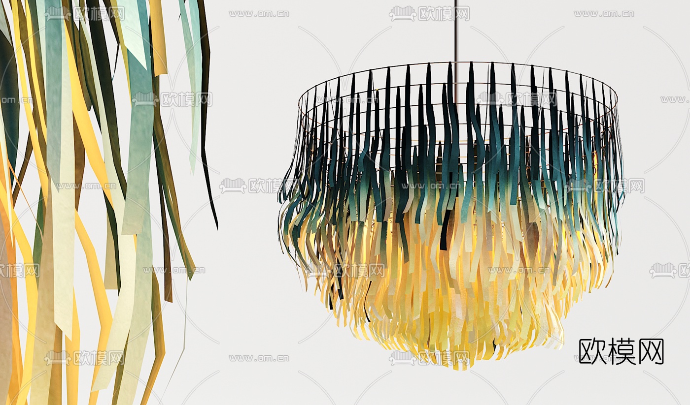 现代彩色纸条吊灯装饰灯3d模型下载