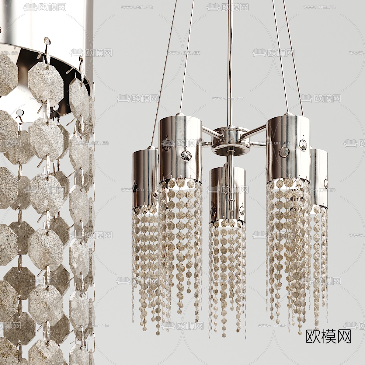 现代金属水晶吊灯3d模型下载
