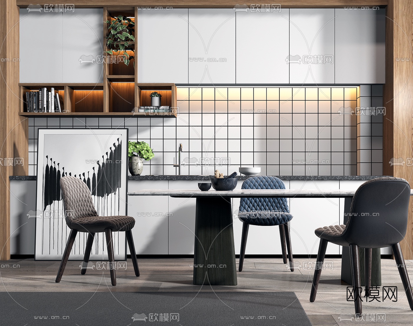 意大利poliform现代餐桌椅组合3d模型下载