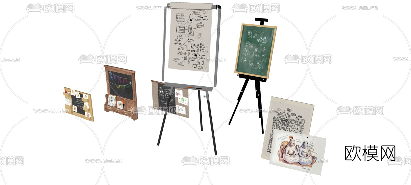 现代画架黑板组合su模型下载