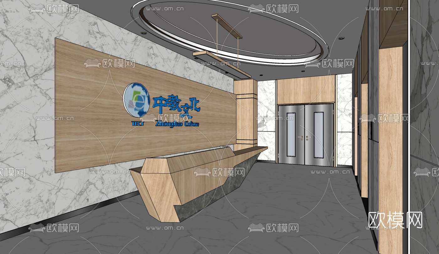 现代办公室综合办公区su模型下载（渲染图1）