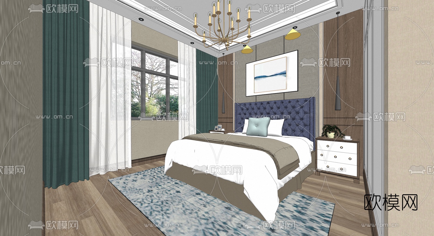 现代轻奢卧室su模型下载