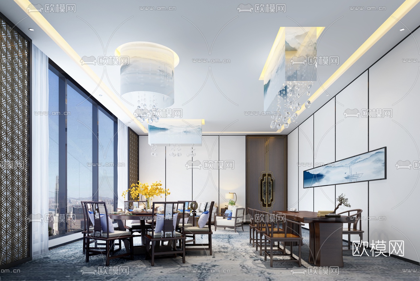 新中式餐厅包房3d模型-免费3dmax模型库-欧模网