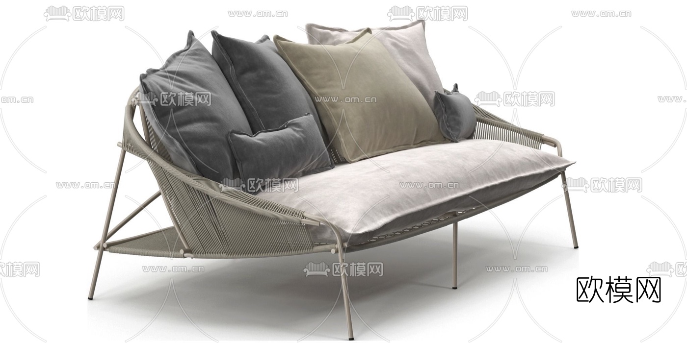 minotti现代藤编户外沙发3d模型下载（渲染图3）