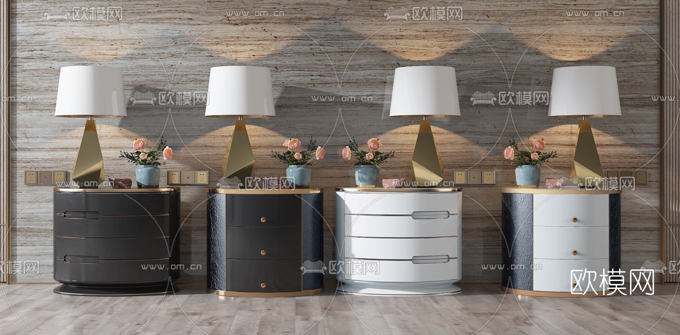 现代实木圆形床头柜3d模型下载