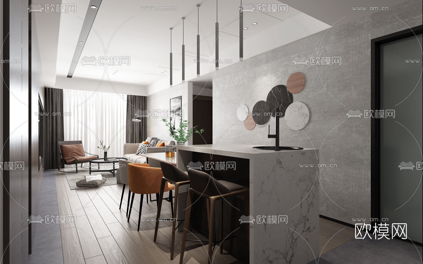 现代台式客厅餐厅3d模型