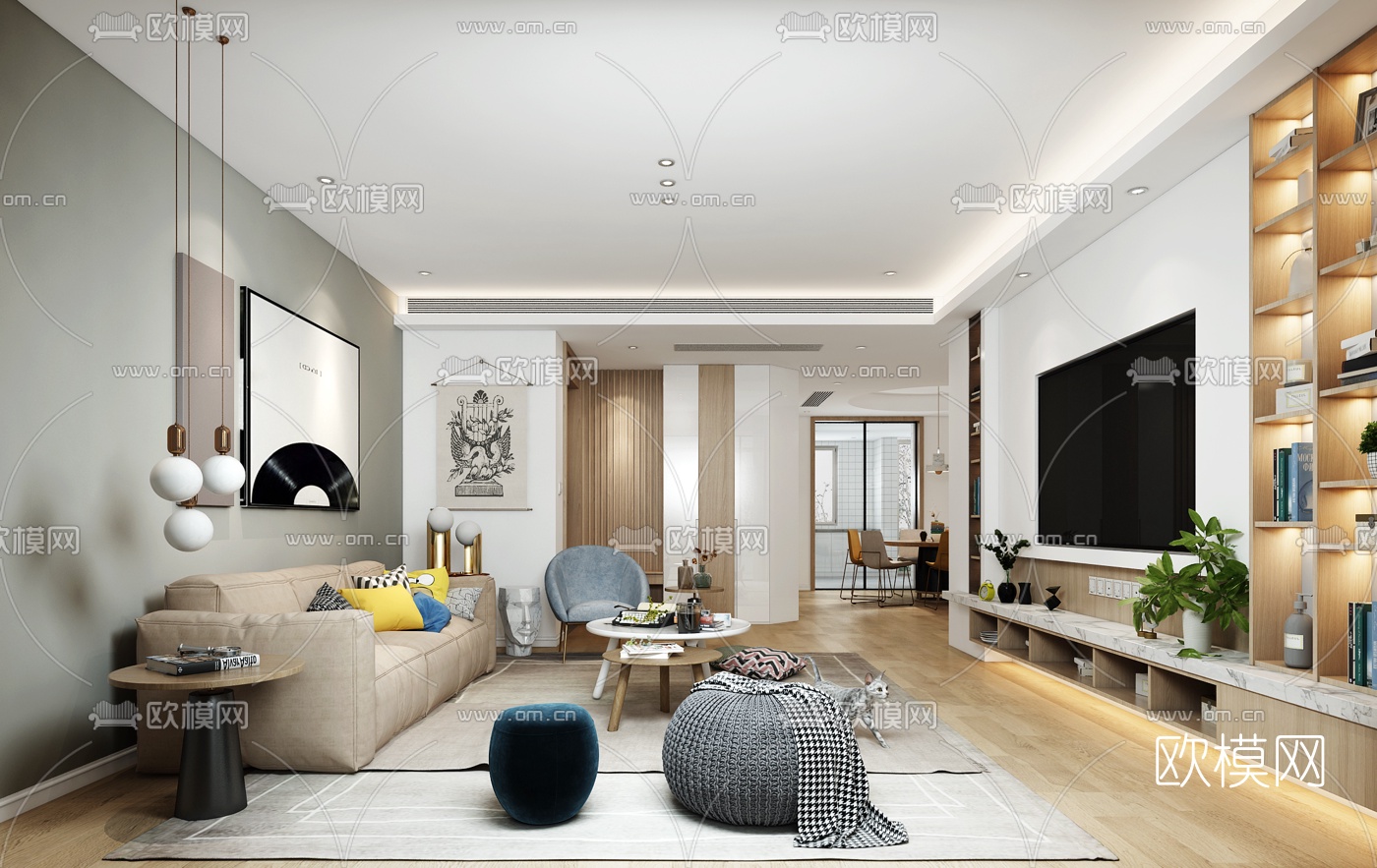 北欧客厅餐厅3d模型下载（渲染图1）