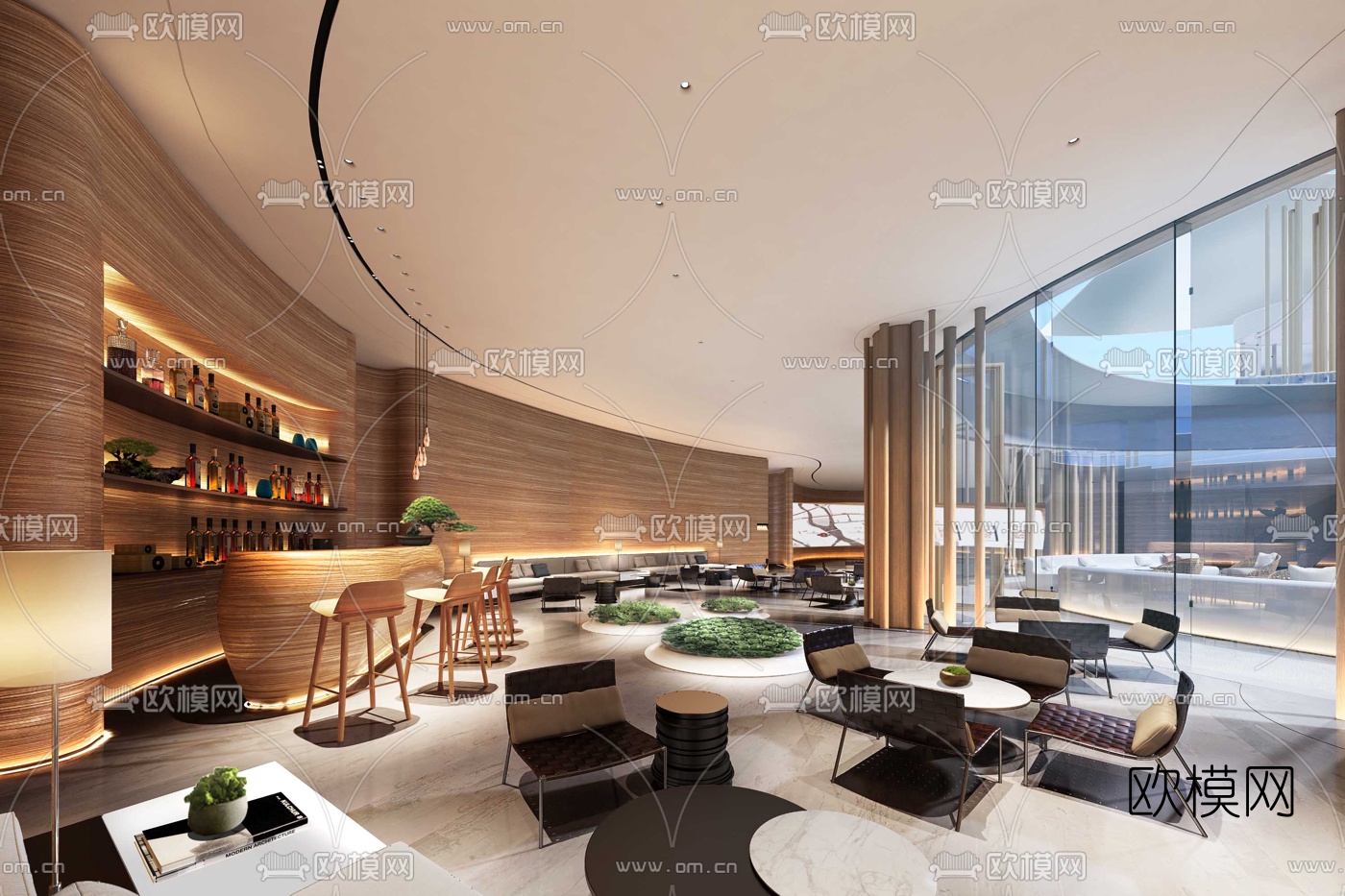 现代酒店大堂吧休息区3d模型-免费3dmax模型库-欧模网