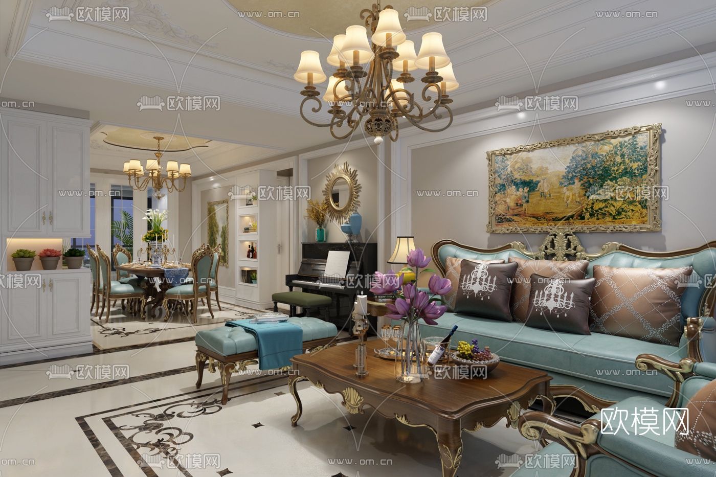 欧式客厅餐厅3D模型