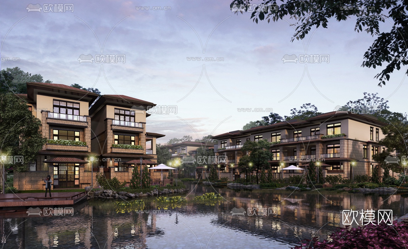 欧式别墅洋房建筑外观3d模型下载