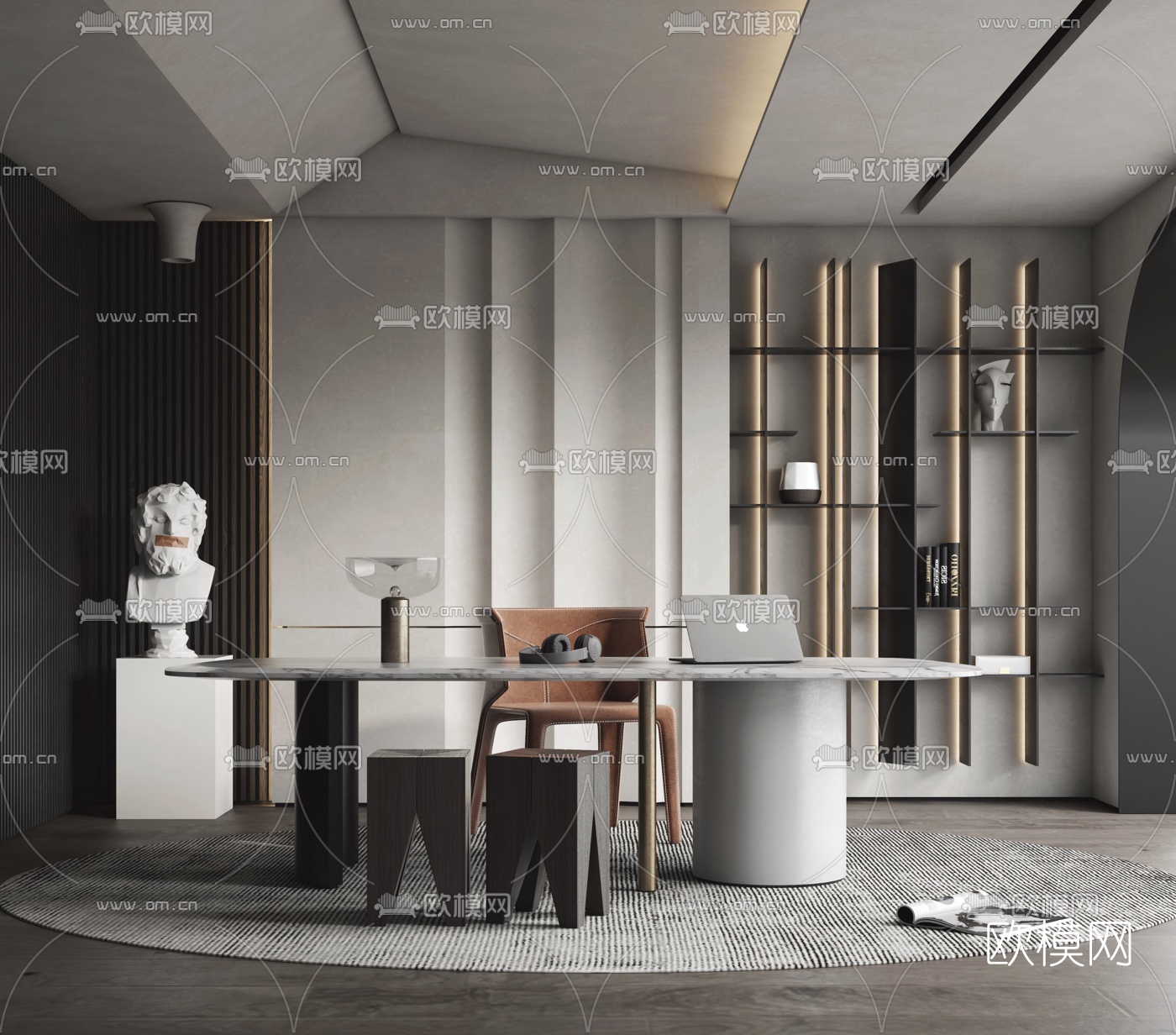 侘寂书桌椅3d模型下载（渲染图1）