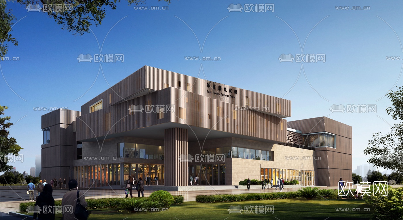 现代文化馆建筑外观3d模型