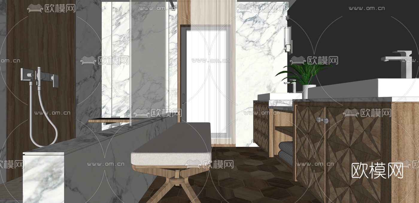 现代浴室卫生间su模型下载（渲染图1）