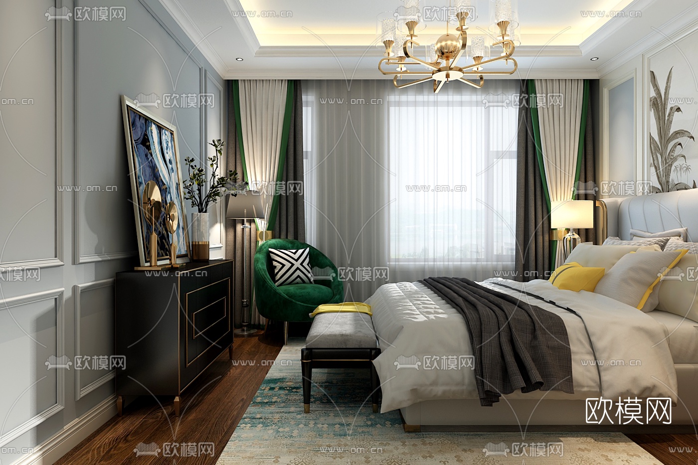 欧式卧室3D模型下载（渲染图2）