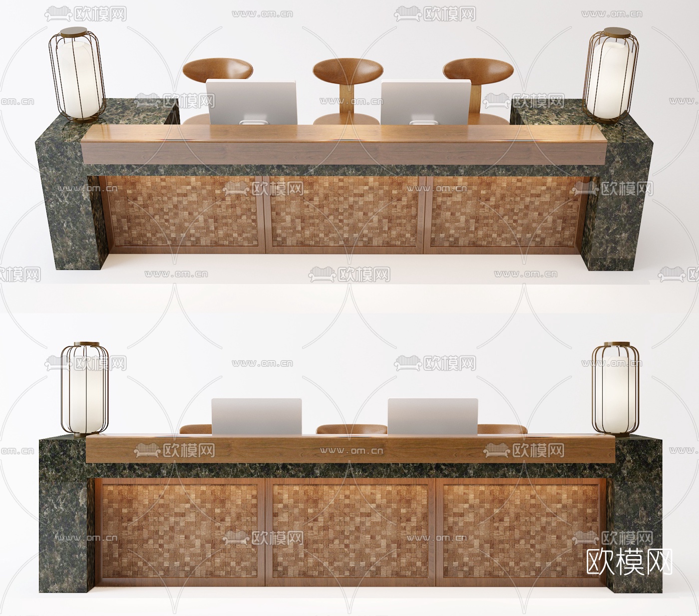 新中式实木大理石前台3d模型下载