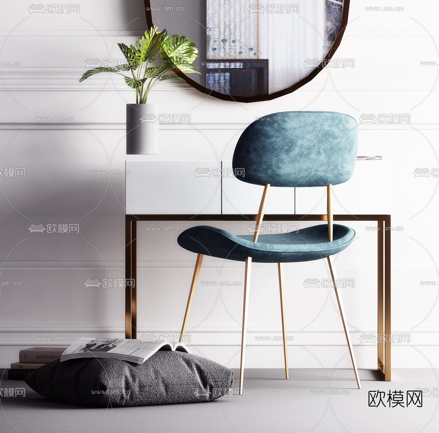 北欧简约梳妆台3d模型下载（渲染图1）