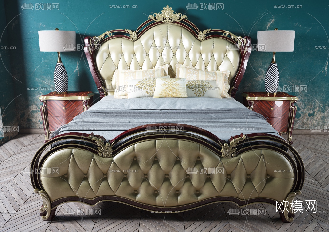 美式双人床3d模型下载（渲染图2）