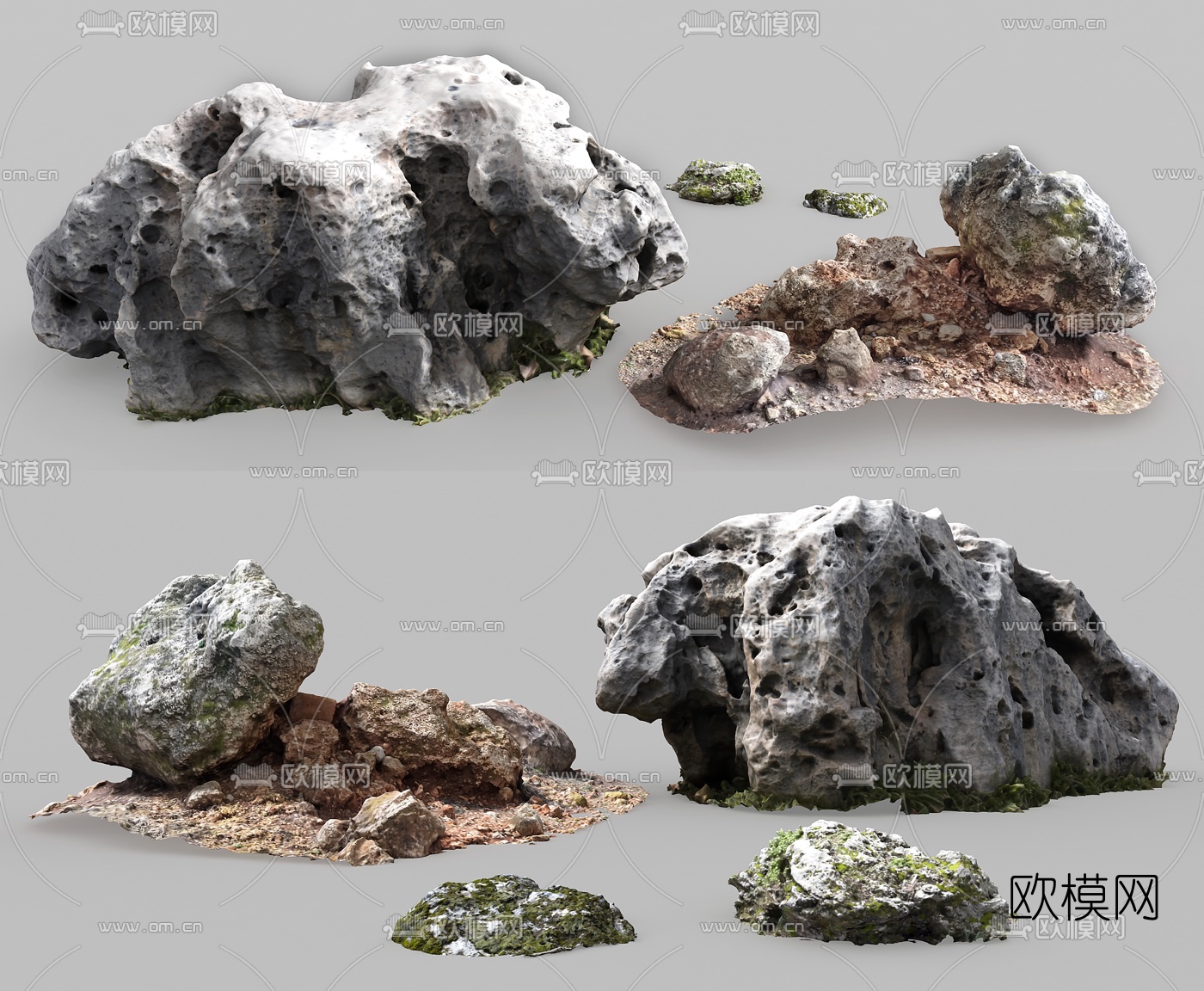 现代假山石头3d模型下载