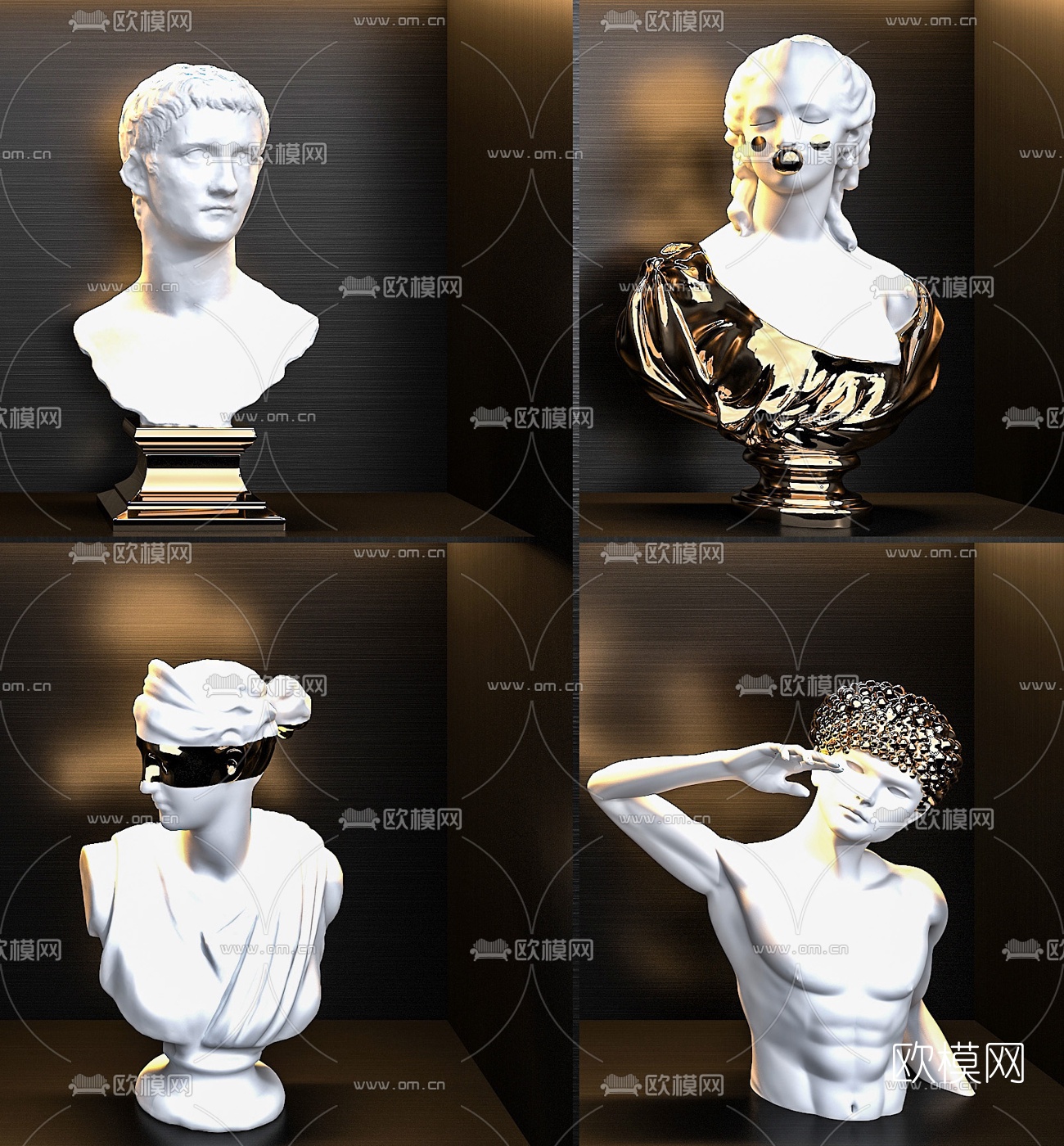 欧式石膏人像雕塑3d模型下载（渲染图2）