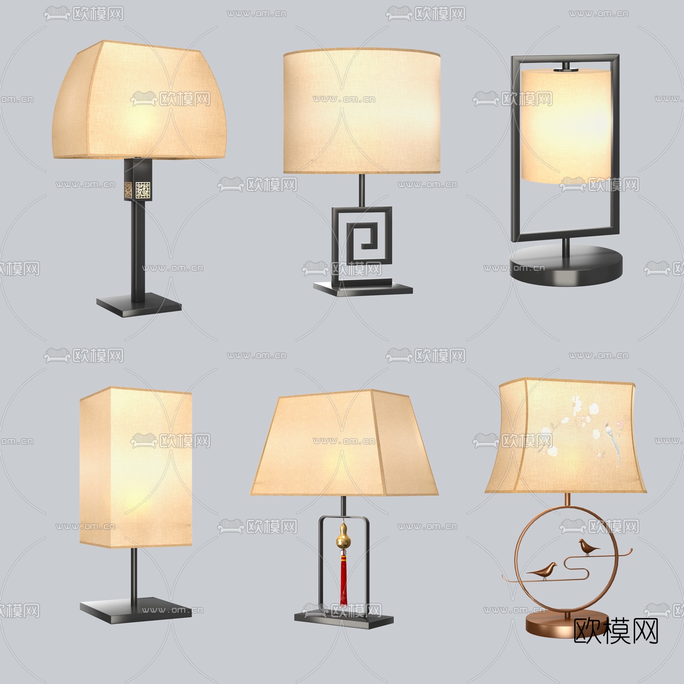 中式金属台灯3d模型