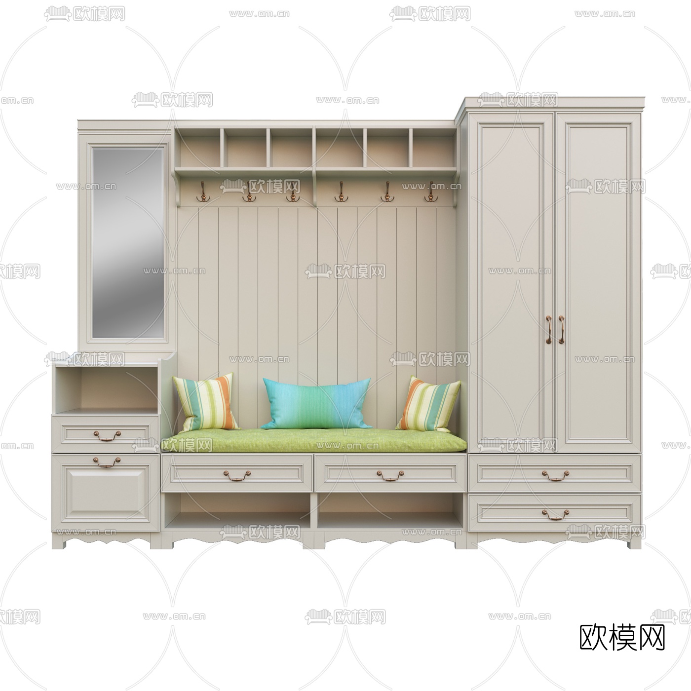简美实木多功能鞋柜3d模型