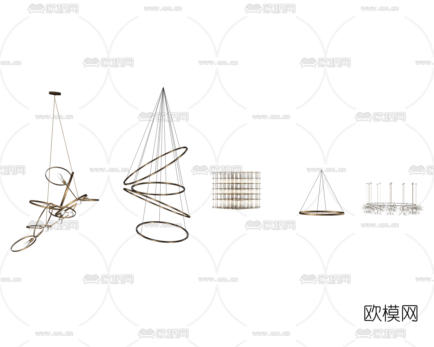 现代金属轻奢吊灯组合su模型下载（渲染图3）