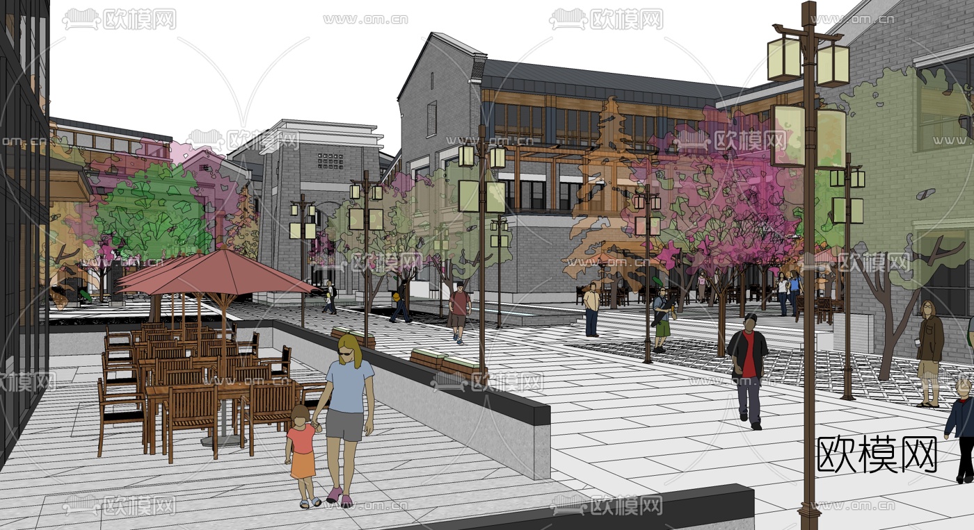 中式民俗商业街设计su模型下载（渲染图7）