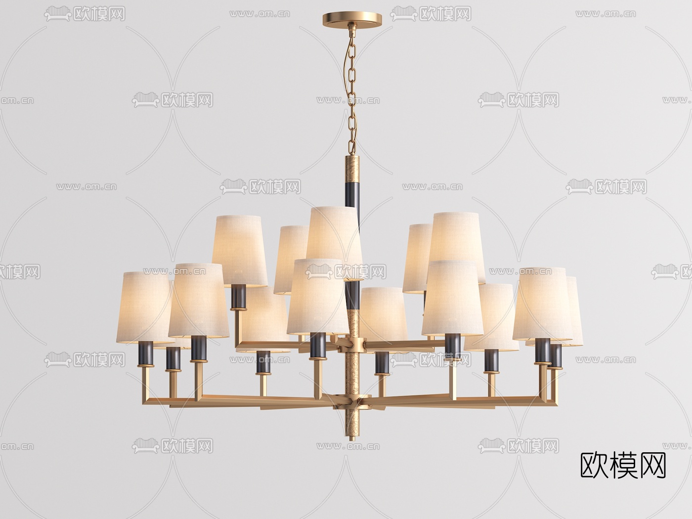 新中式金属多头吊灯3d模型下载（渲染图5）