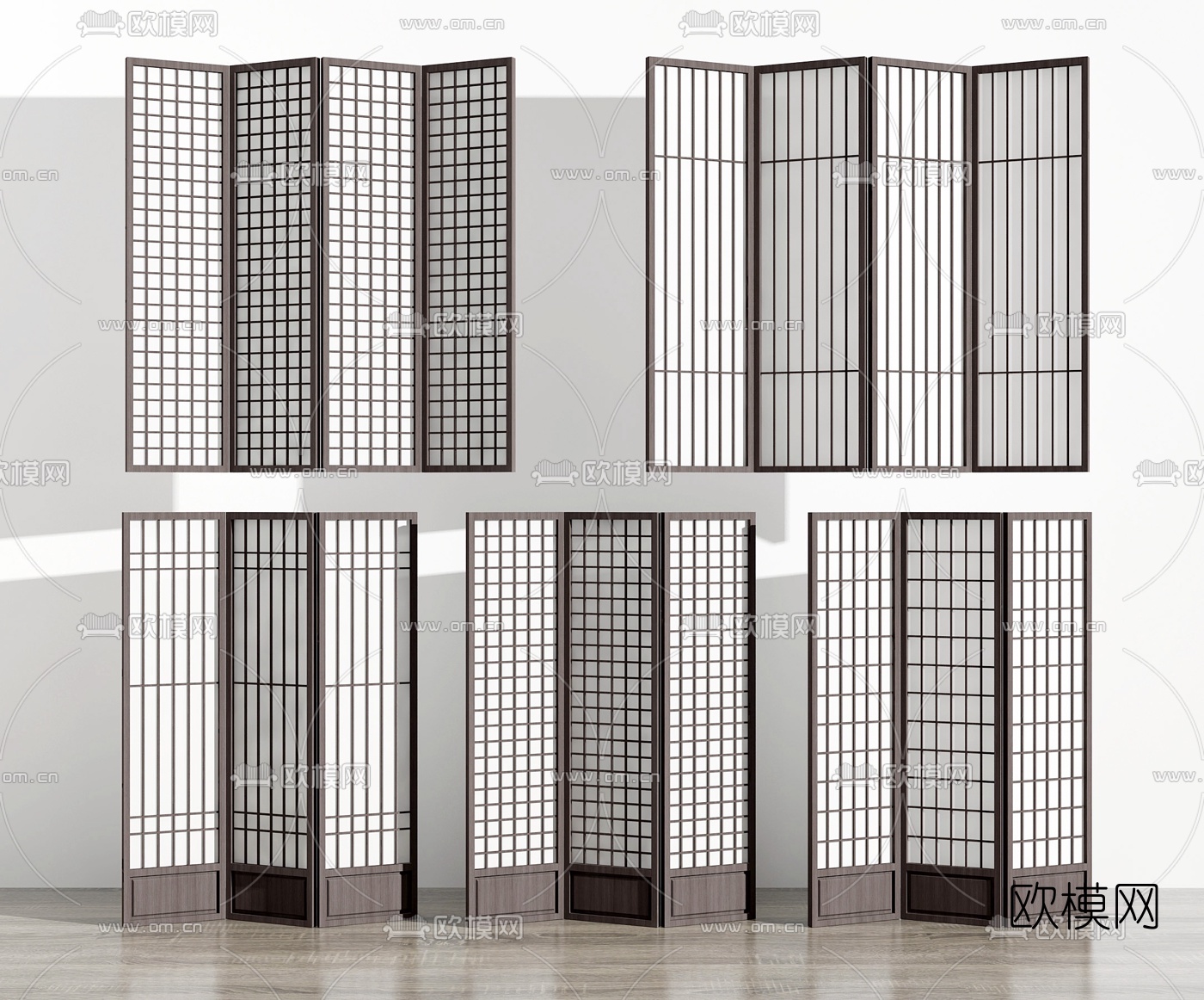 新中式花格屏风隔断组合3d模型下载