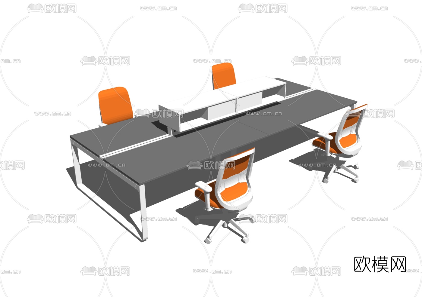 现代卡位办公桌免费su模型下载
