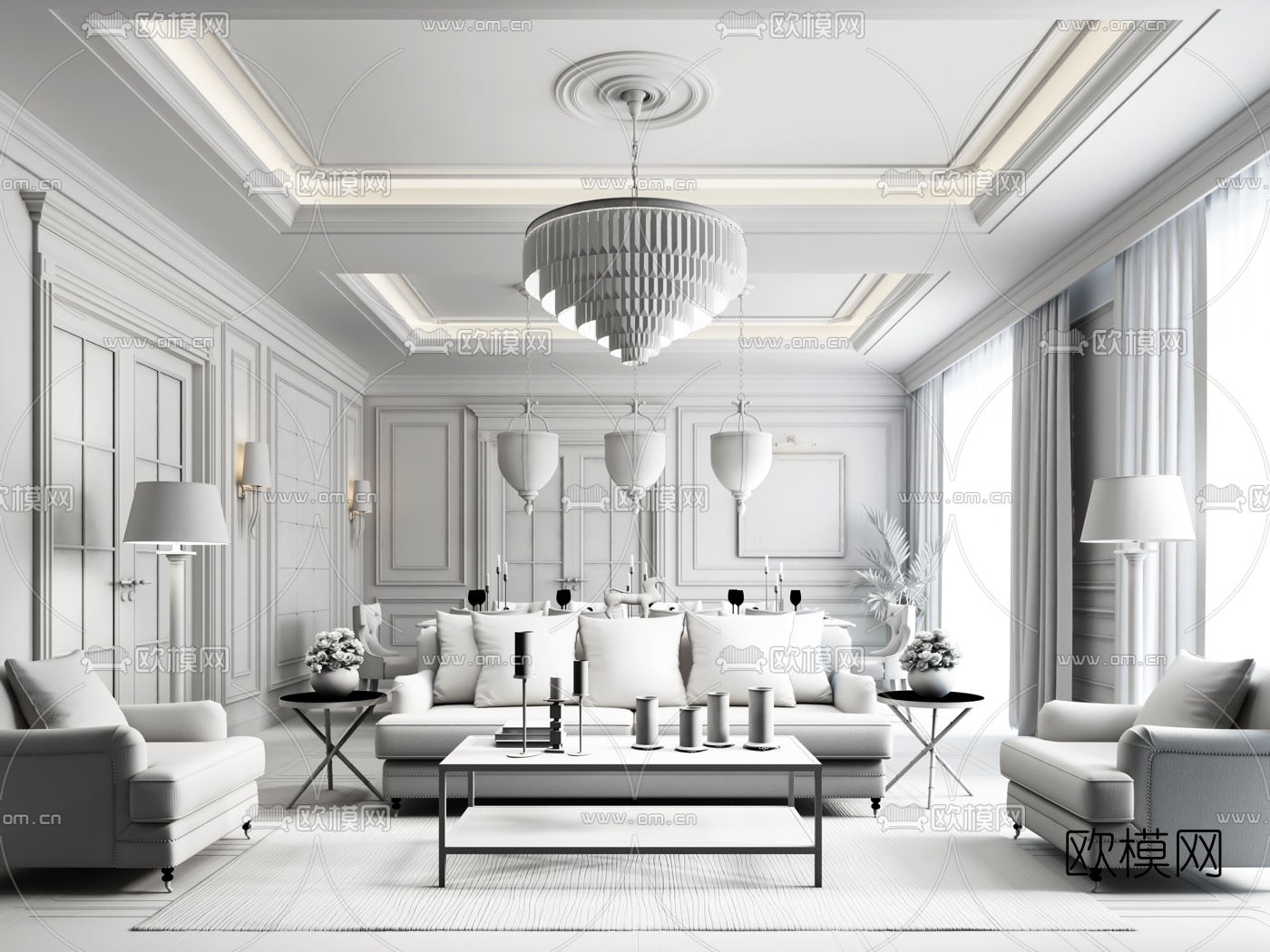 Alexander Savinov设计 新古典客厅餐厅3d模型