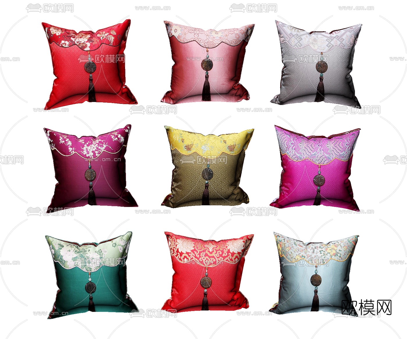 新中式抱枕组合3d模型下载