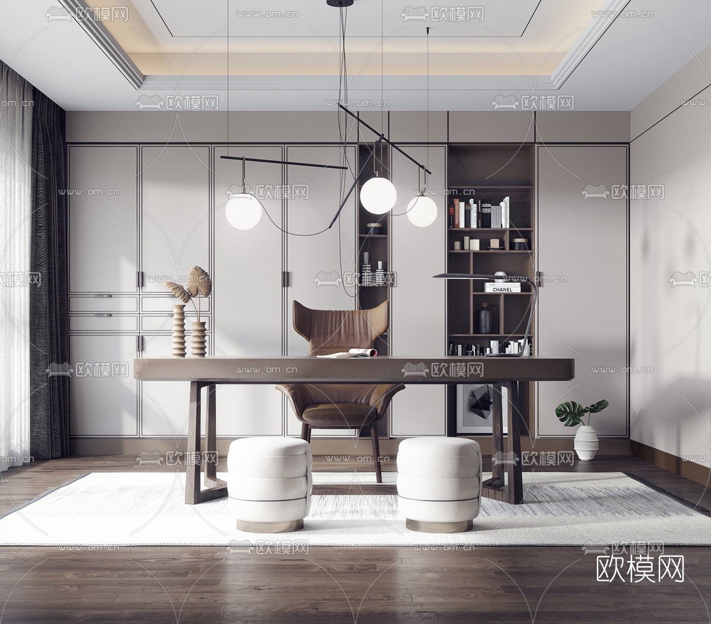 现代书房3d模型-免费3dmax模型库-欧模网
