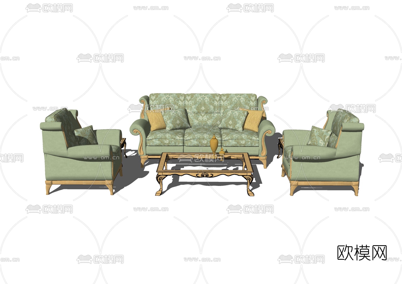 欧式布艺沙发组合su模型下载