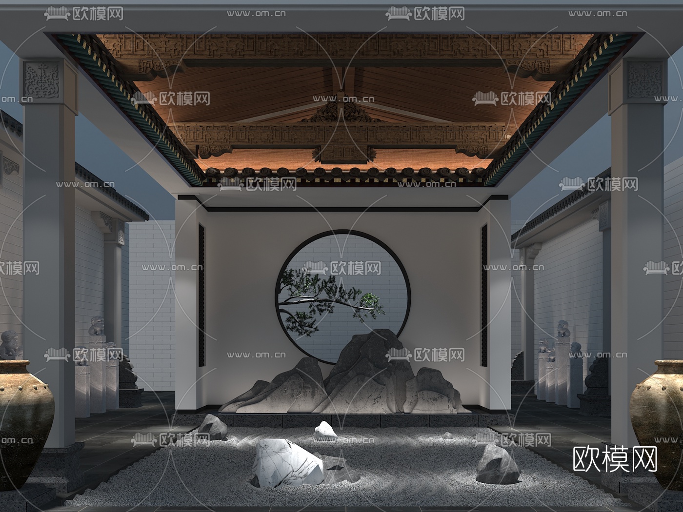 新中式假山园艺小品3d模型下载（渲染图1）