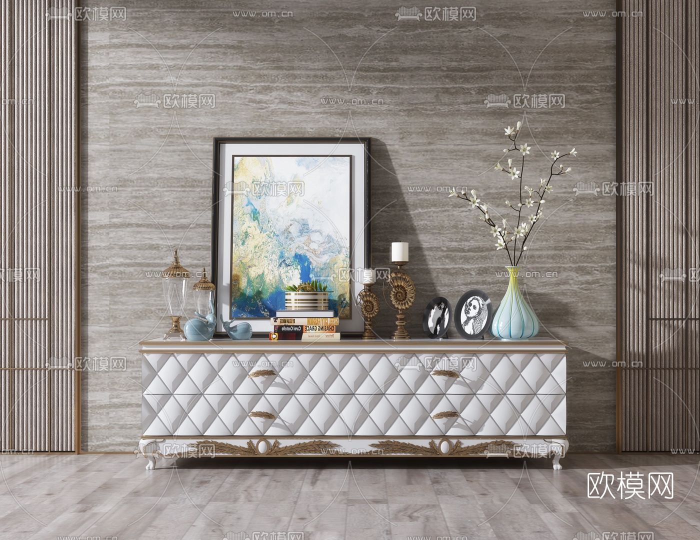 简欧实木电视柜3d模型下载