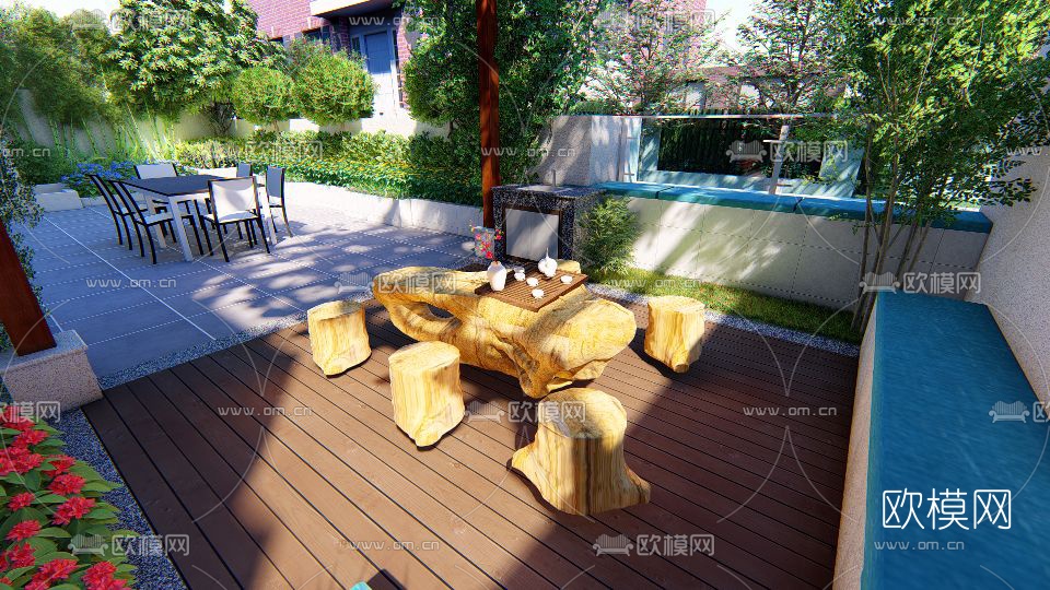 现代别墅庭院花园设计su模型下载（渲染图4）