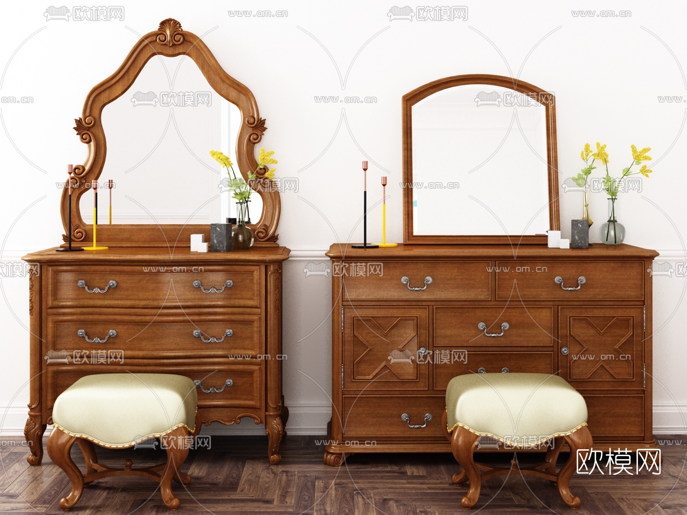 美式实木梳妆台3d模型下载