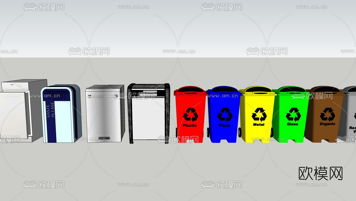 现代垃圾箱垃圾桶su模型下载