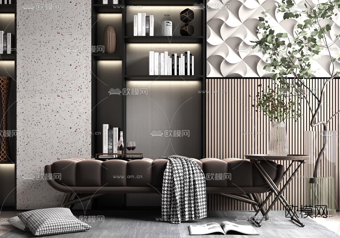 现代轻奢沙发凳床尾凳su模型下载（渲染图1）