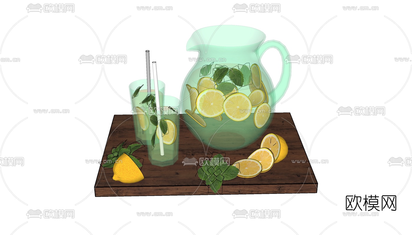 现代冰镇水果茶饮品su模型下载（渲染图2）
