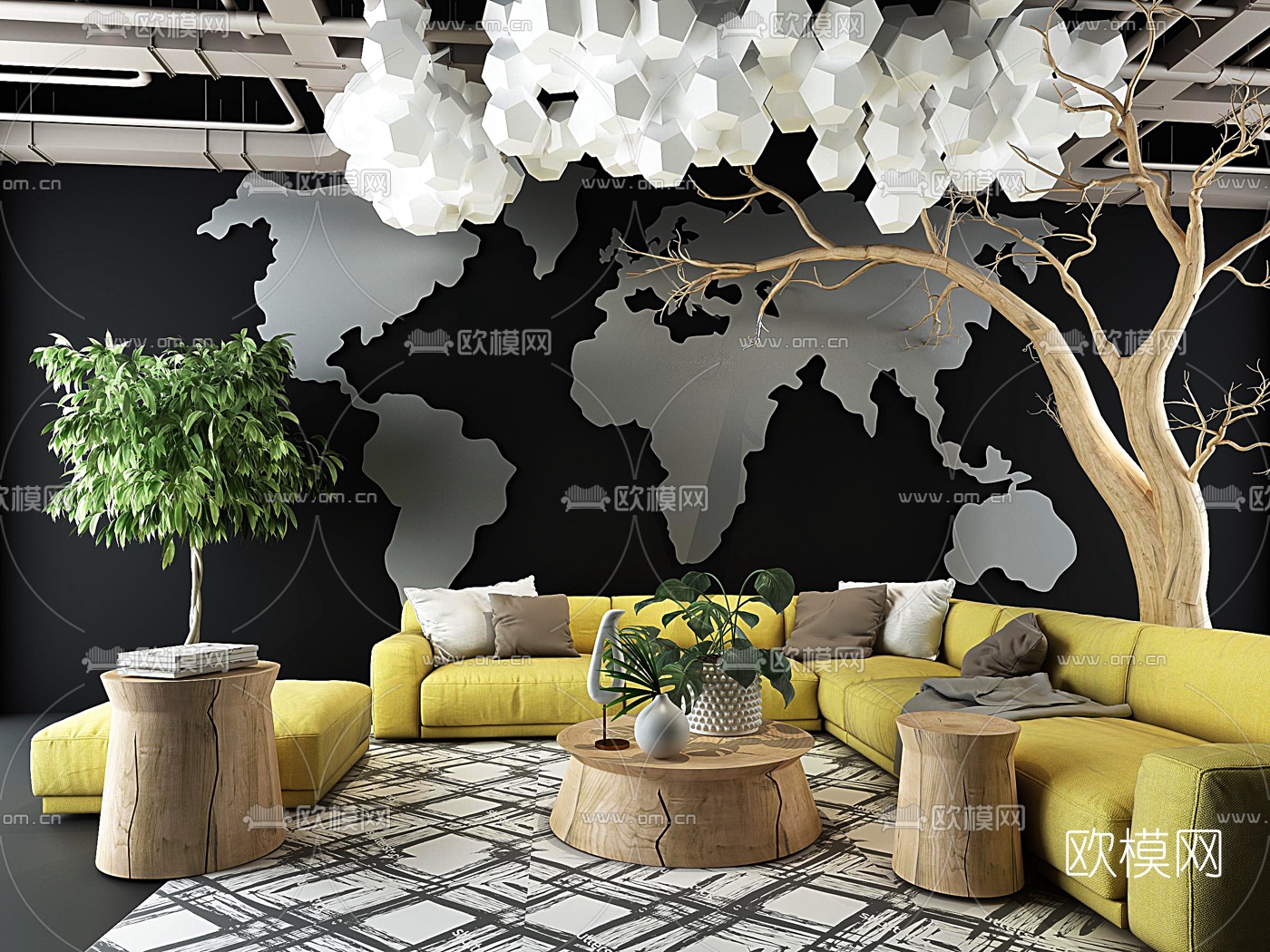 北欧布艺多人沙发3d模型下载