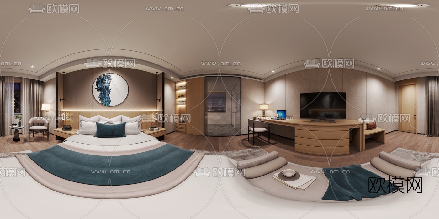 新中式酒店客房cr全景3d模型
