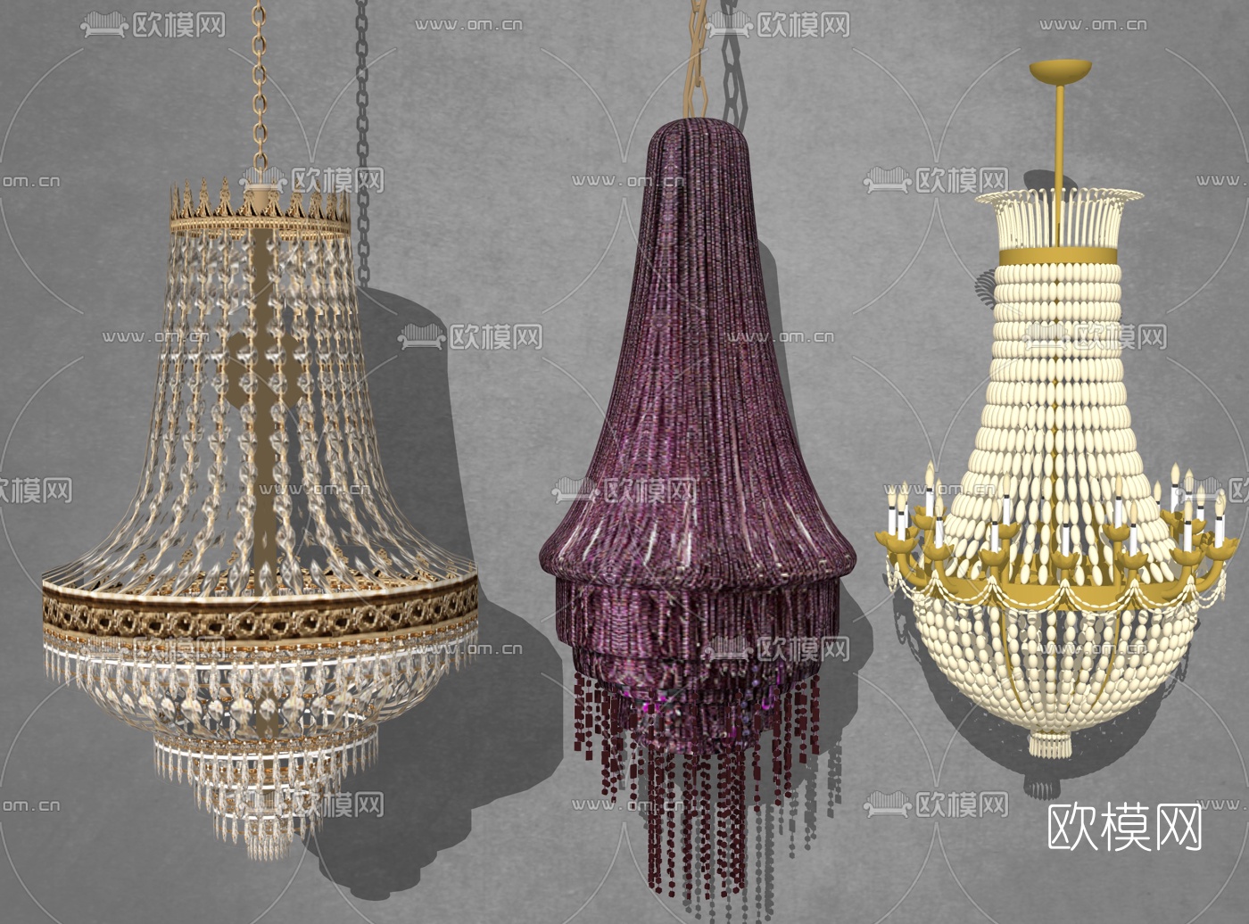 欧式奢华水晶吊灯su模型下载（渲染图2）