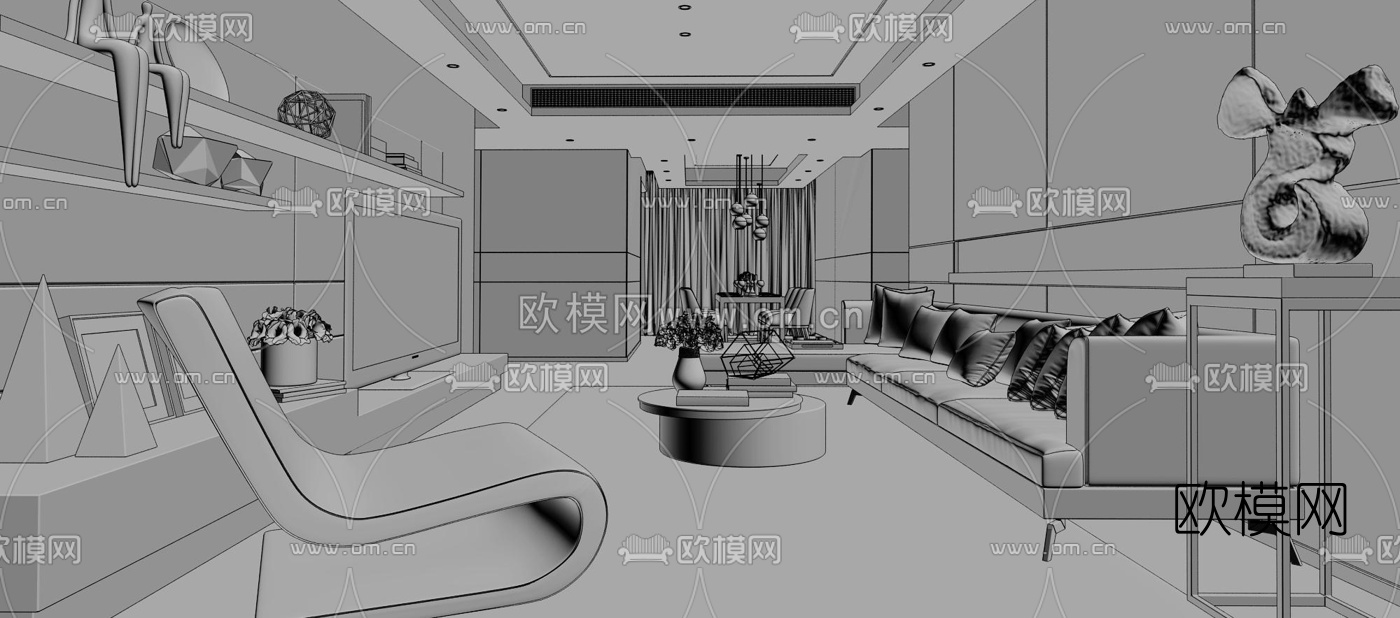 戴勇惠州珑湖湾东岸现代客厅3D模型