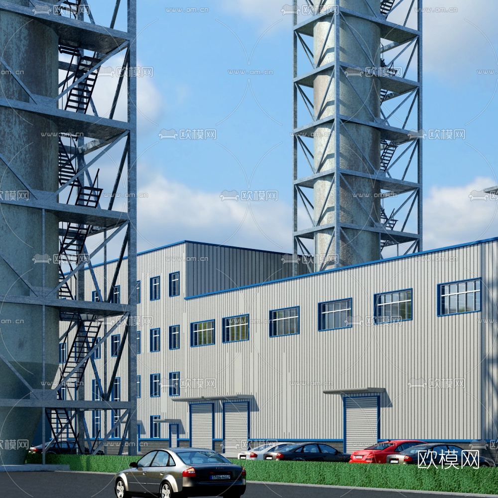 现代工厂外观3d模型下载（渲染图3）